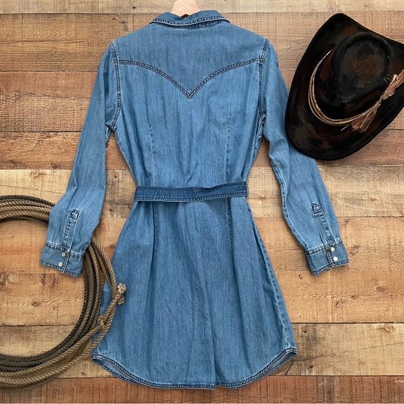 Wrangler Retro Pearl Snap Denim Belted Dress (matching denim belt included) - Picture 11 of 14